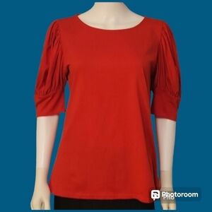 Dorose Red Puff Sleeve Holiday Blouse